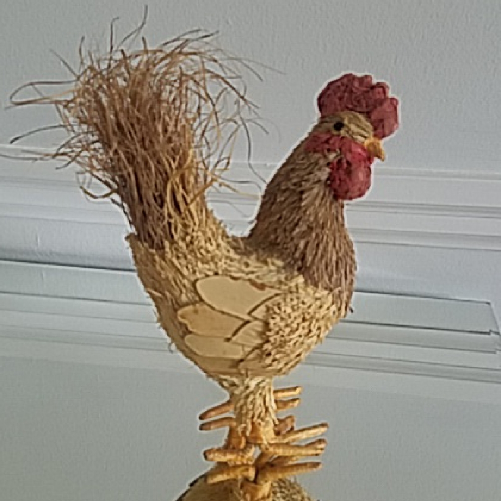 Vintage Rustic Folk Art Straw Papier mache Rooster Figurine